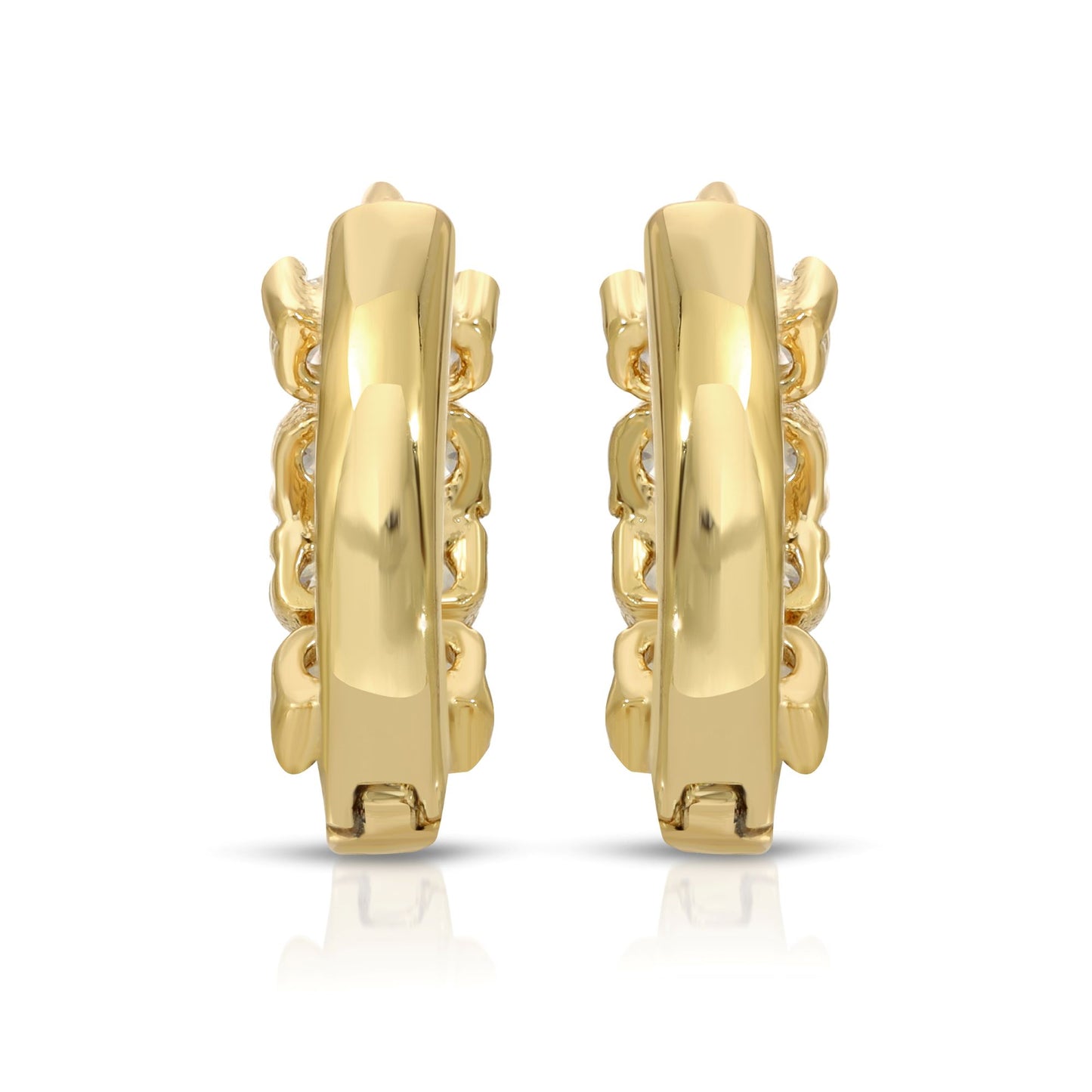 SS071544-Sterling Silver Post Cubic Zirconia Stone Brass Metal Hoop Earrings