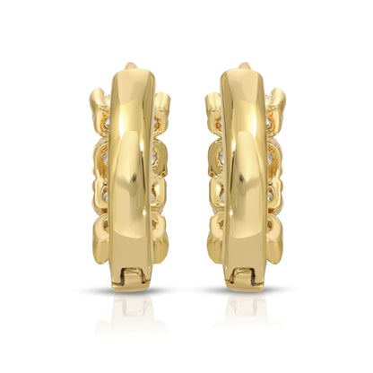 SS071544-Sterling Silver Post Cubic Zirconia Stone Brass Metal Hoop Earrings