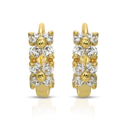 SS071544-Sterling Silver Post Cubic Zirconia Stone Brass Metal Hoop Earrings