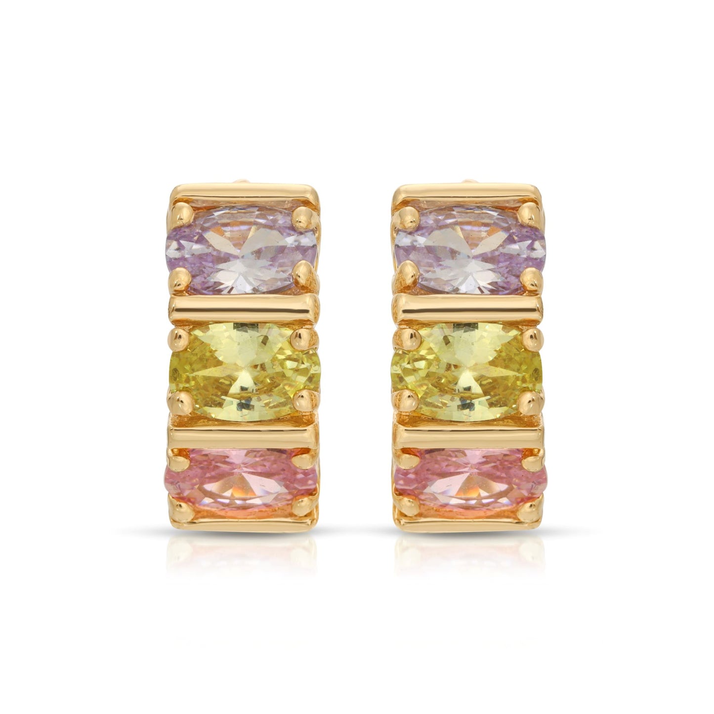 SS071535-Sterling Silver Post Cubic Zirconia Stone Brass Metal Hoop Earrings