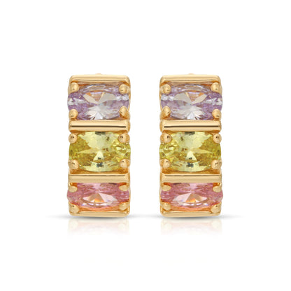 SS071535-Sterling Silver Post Cubic Zirconia Stone Brass Metal Hoop Earrings