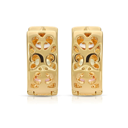 SS071535-Sterling Silver Post Cubic Zirconia Stone Brass Metal Hoop Earrings