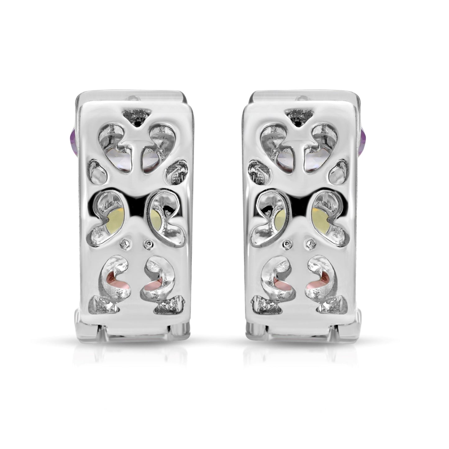 SS071535-Sterling Silver Post Cubic Zirconia Stone Brass Metal Hoop Earrings