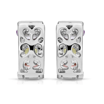 SS071535-Sterling Silver Post Cubic Zirconia Stone Brass Metal Hoop Earrings