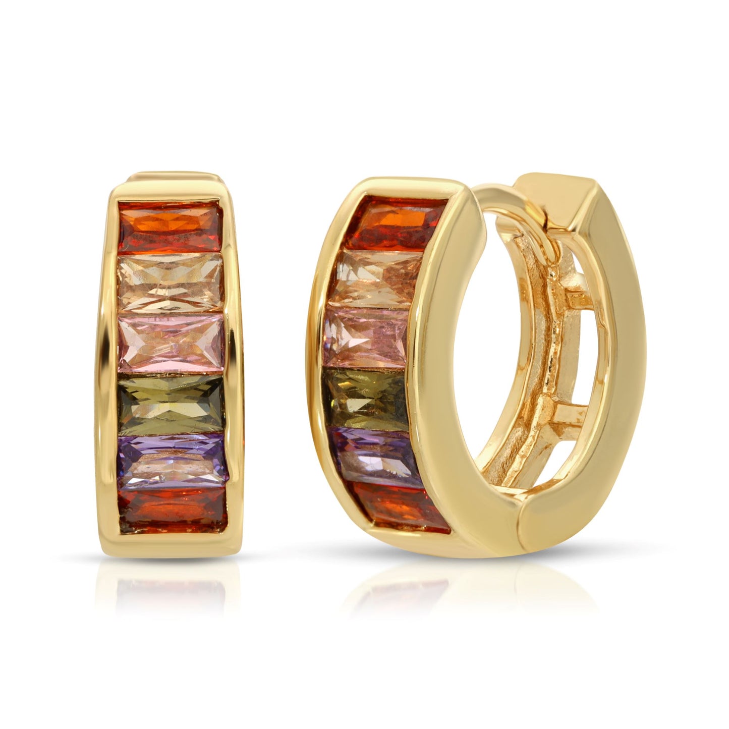 SS071526-Sterling Silver Post Cubic Zirconia Stone Brass Metal Hoop Earrings