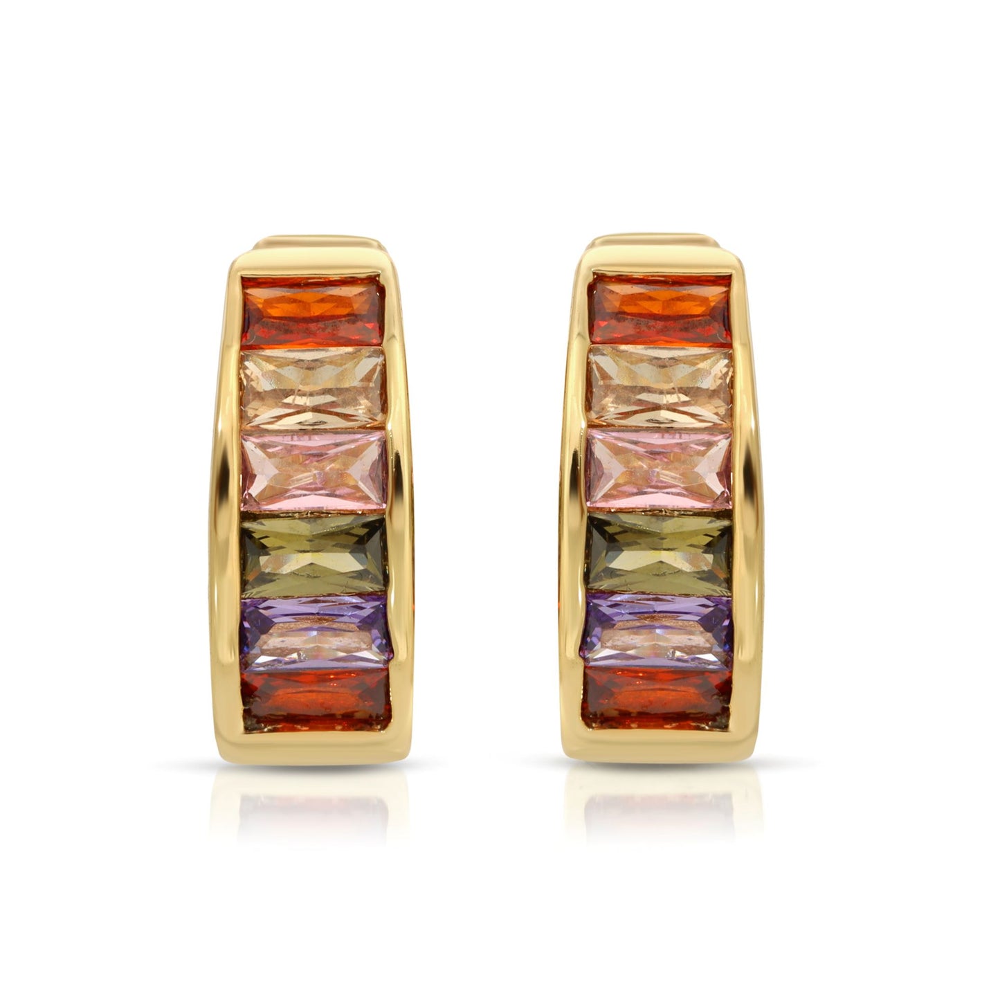 SS071526-Sterling Silver Post Cubic Zirconia Stone Brass Metal Hoop Earrings