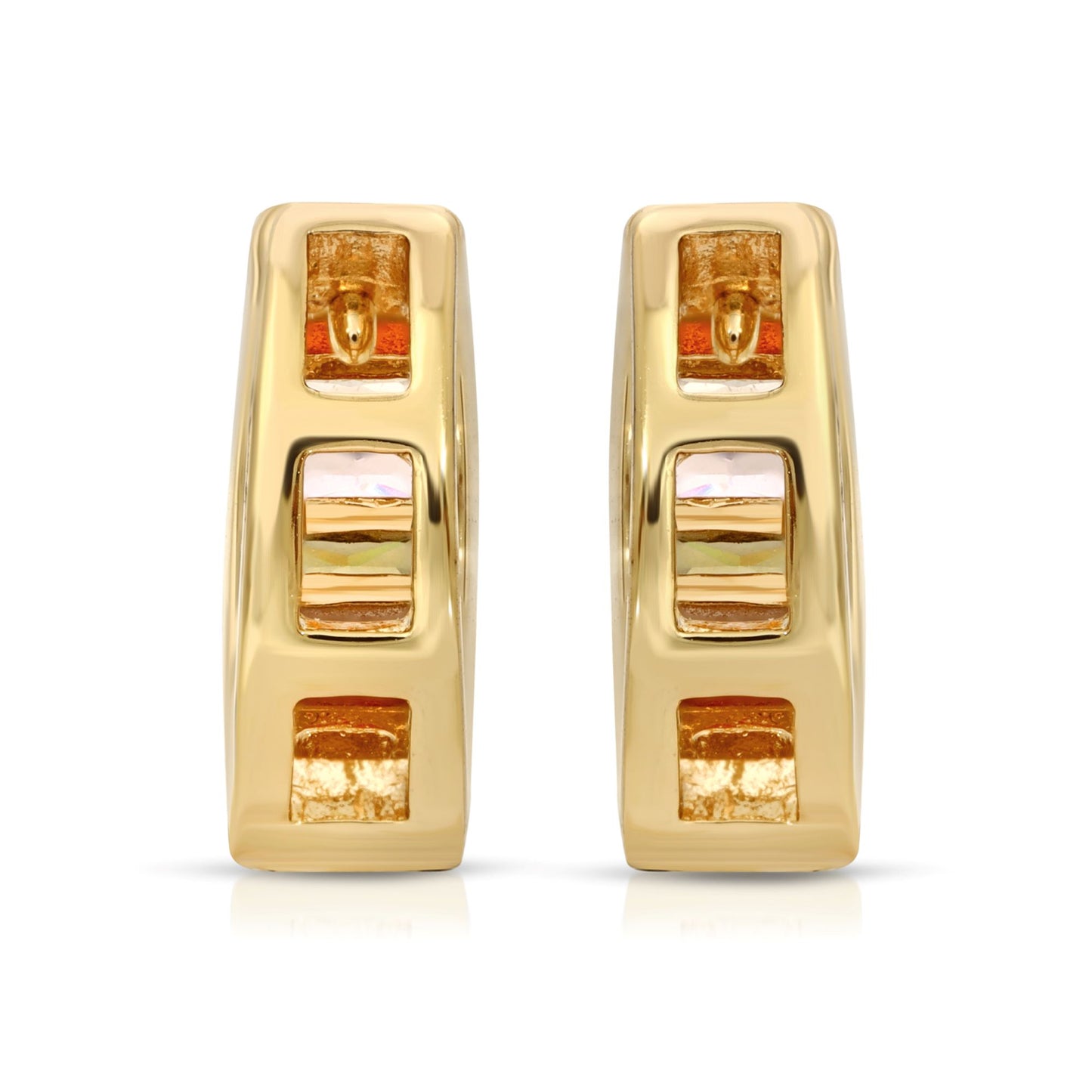 SS071526-Sterling Silver Post Cubic Zirconia Stone Brass Metal Hoop Earrings