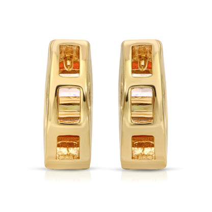 SS071526-Sterling Silver Post Cubic Zirconia Stone Brass Metal Hoop Earrings