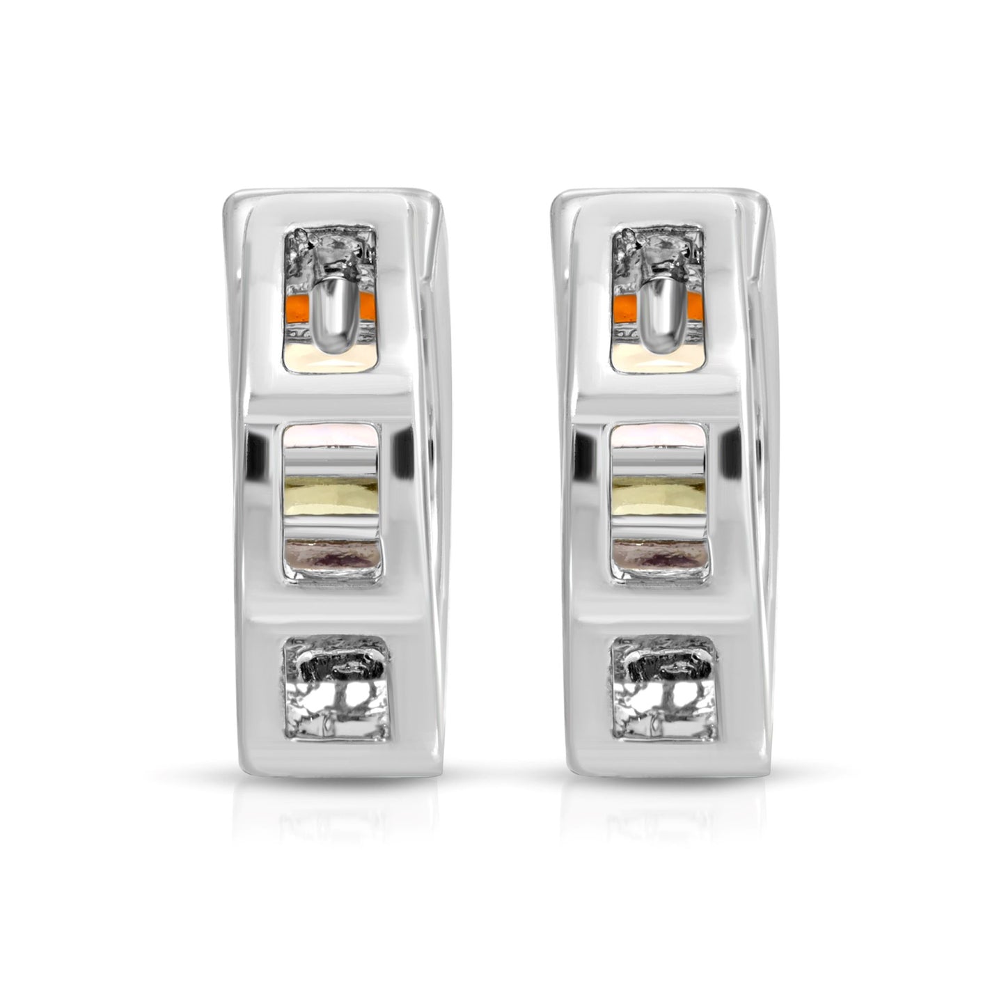 SS071526-Sterling Silver Post Cubic Zirconia Stone Brass Metal Hoop Earrings