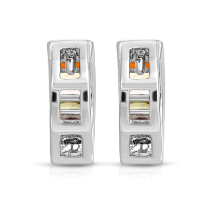 SS071526-Sterling Silver Post Cubic Zirconia Stone Brass Metal Hoop Earrings