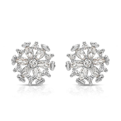 SS071501-Sterling Silver Post Cubic Zirconia Stone Brass Metal Stud Earrings