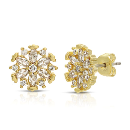 SS071501-Sterling Silver Post Cubic Zirconia Stone Brass Metal Stud Earrings