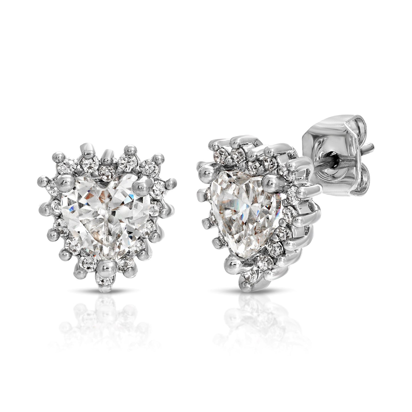 SS071515-Sterling Silver Post Cubic Zirconia Stone Brass Metal Stud Earrings