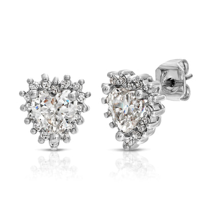 SS071515-Sterling Silver Post Cubic Zirconia Stone Brass Metal Stud Earrings