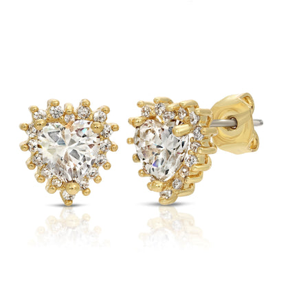 SS071515-Sterling Silver Post Cubic Zirconia Stone Brass Metal Stud Earrings