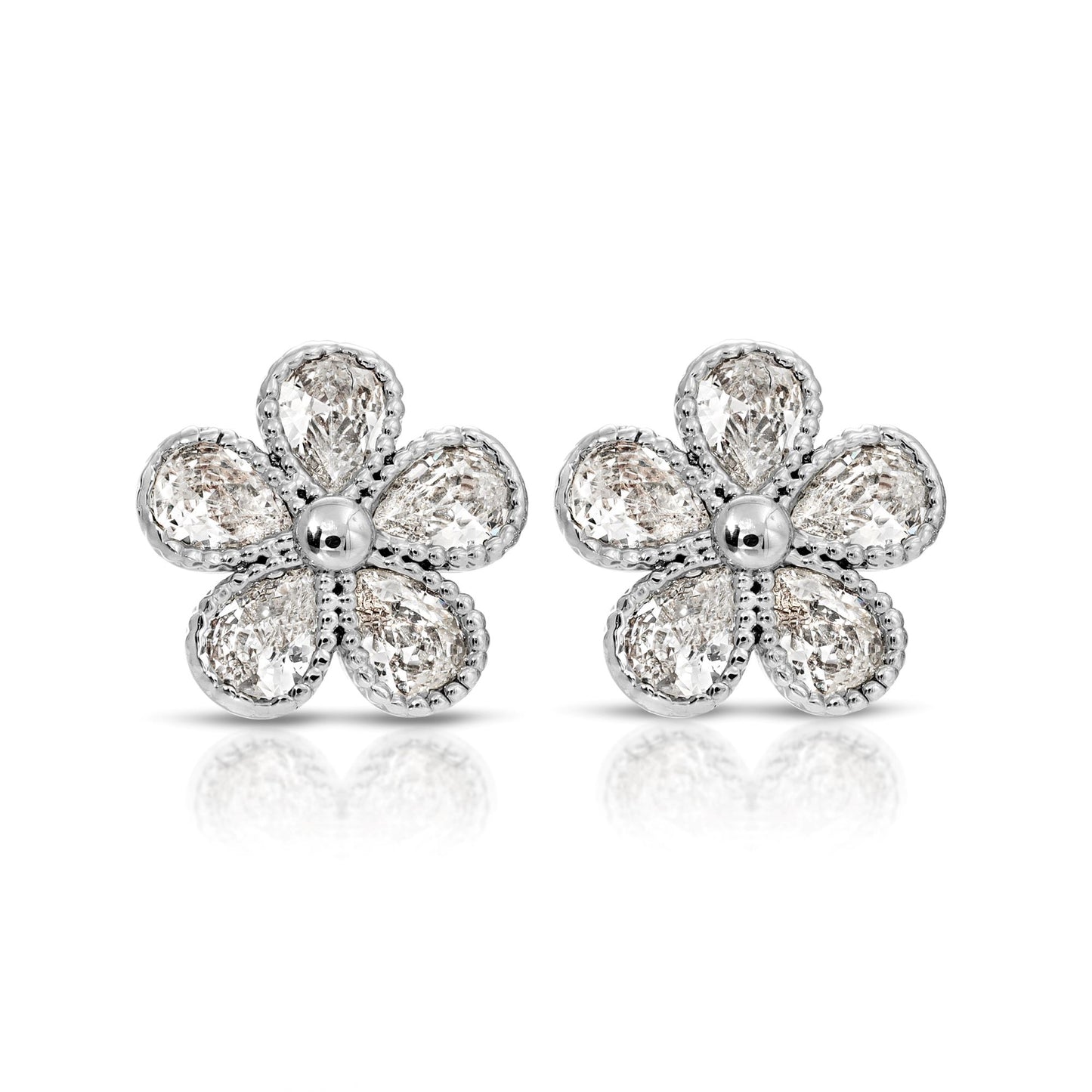 SS071518-Sterling Silver Post Cubic Zirconia Stone Brass Metal Stud Earrings