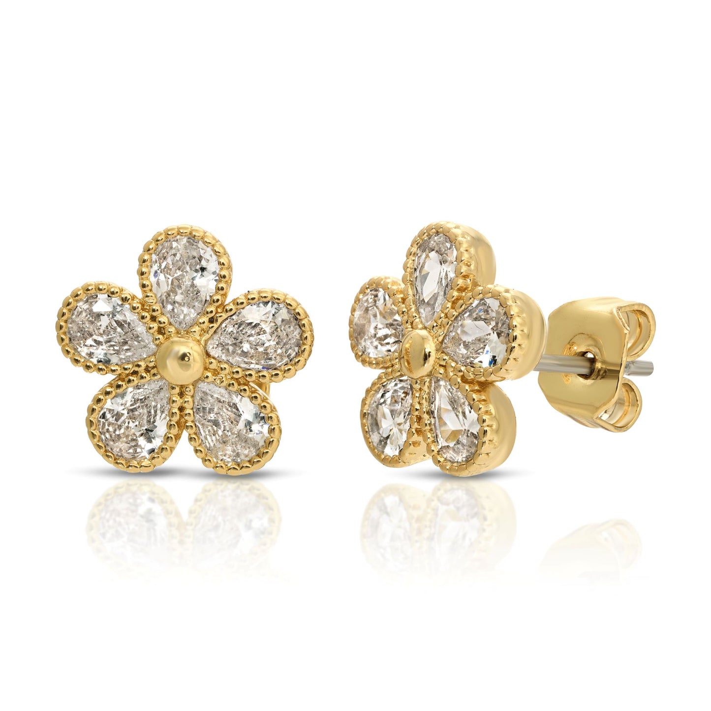 SS071518-Sterling Silver Post Cubic Zirconia Stone Brass Metal Stud Earrings