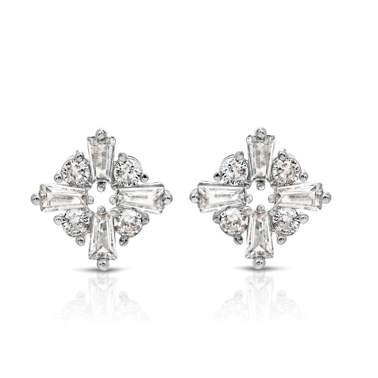 SS071520-Sterling Silver Post Cubic Zirconia Stone Brass Metal Stud Earrings
