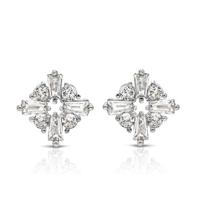 SS071520-Sterling Silver Post Cubic Zirconia Stone Brass Metal Stud Earrings