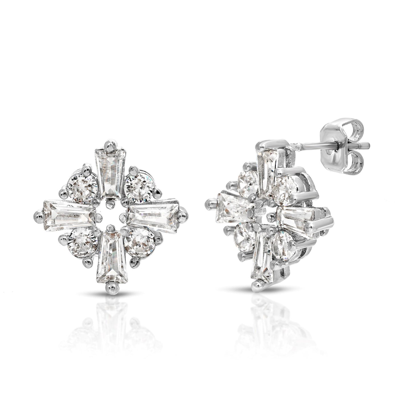SS071520-Sterling Silver Post Cubic Zirconia Stone Brass Metal Stud Earrings