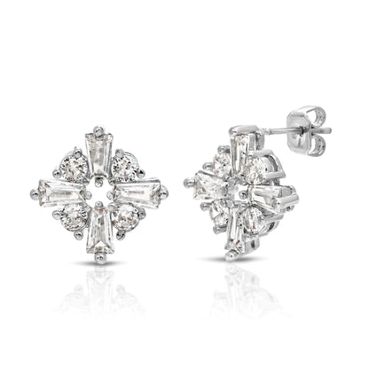 SS071520-Sterling Silver Post Cubic Zirconia Stone Brass Metal Stud Earrings