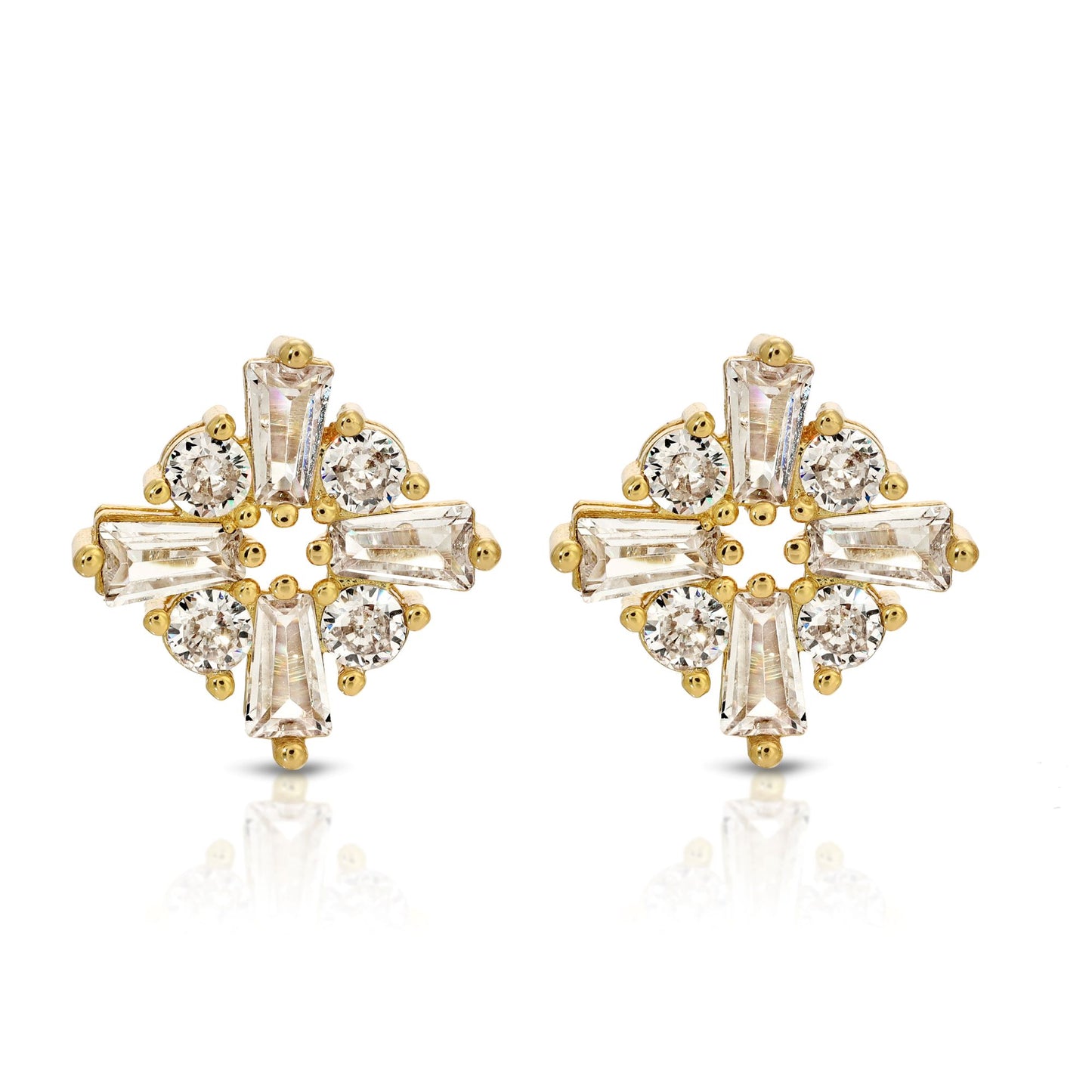 SS071520-Sterling Silver Post Cubic Zirconia Stone Brass Metal Stud Earrings