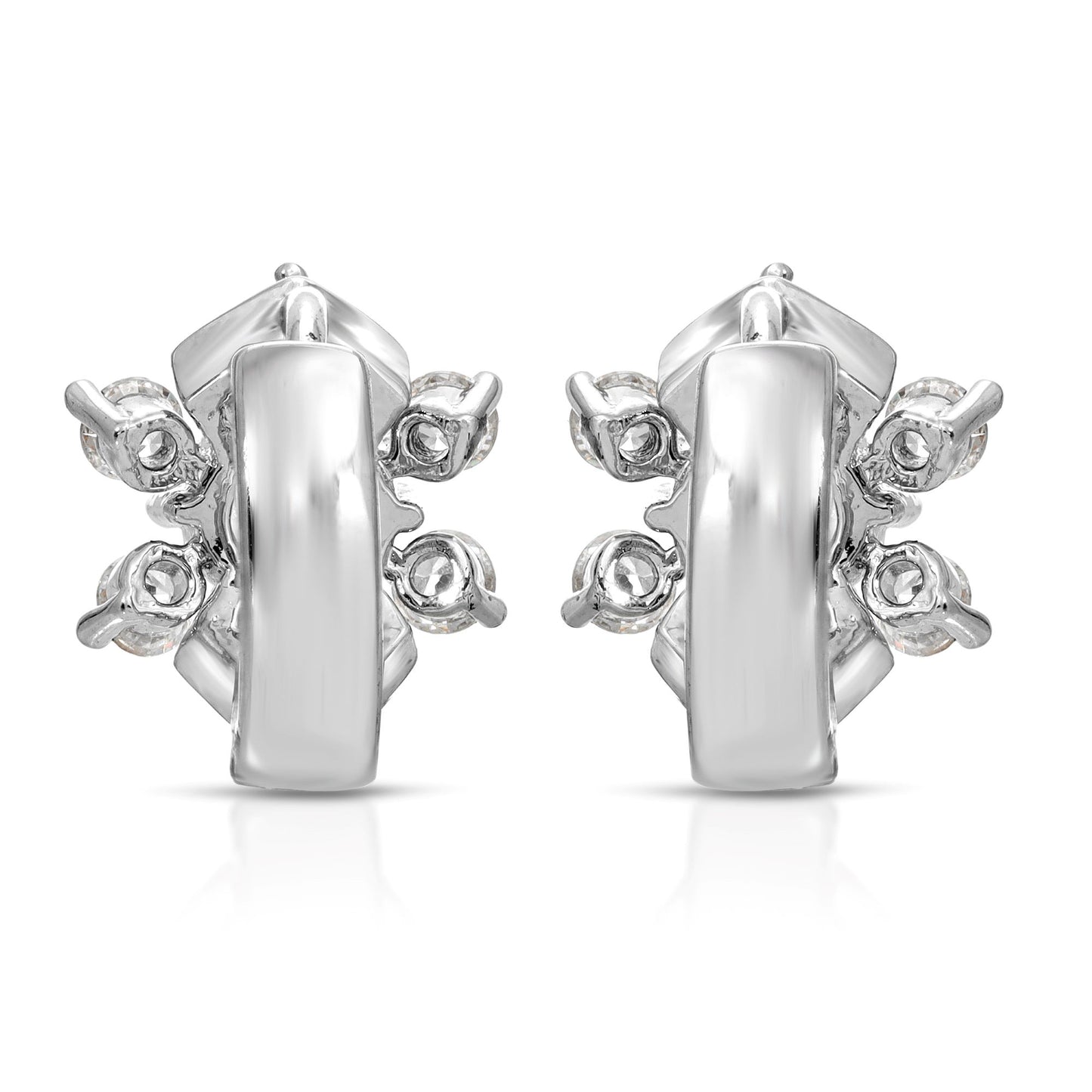 SS071528-Sterling Silver Post Cubic Zirconia Stone Brass Metal Hoop Earrings