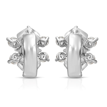 SS071528-Sterling Silver Post Cubic Zirconia Stone Brass Metal Hoop Earrings