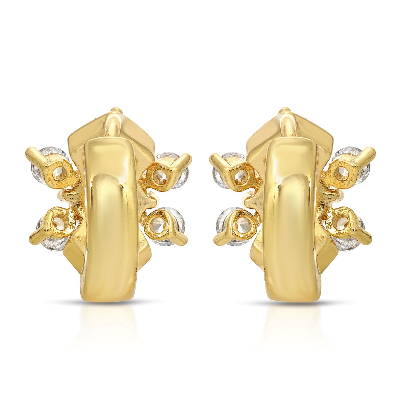 SS071528-Sterling Silver Post Cubic Zirconia Stone Brass Metal Hoop Earrings