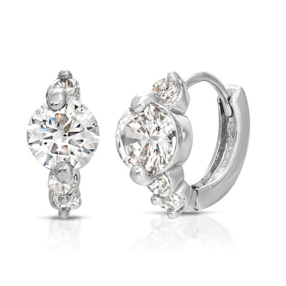 SS071543-Sterling Silver Post Cubic Zirconia Stone Brass Metal Hoop Earrings