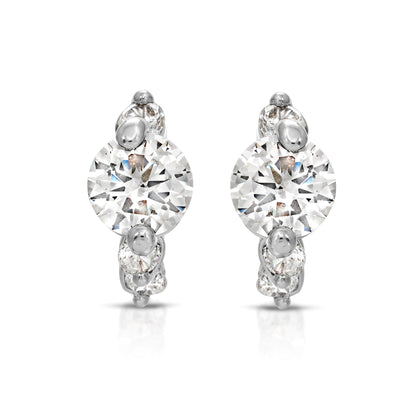 SS071543-Sterling Silver Post Cubic Zirconia Stone Brass Metal Hoop Earrings