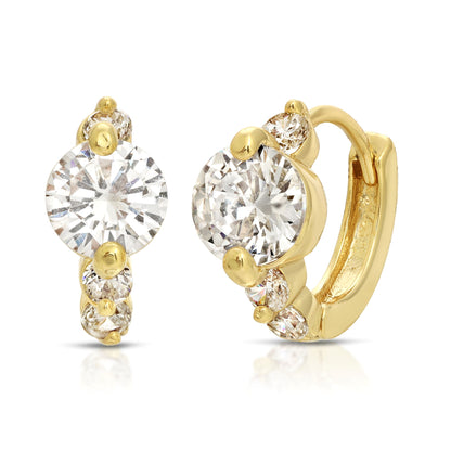 SS071543-Sterling Silver Post Cubic Zirconia Stone Brass Metal Hoop Earrings