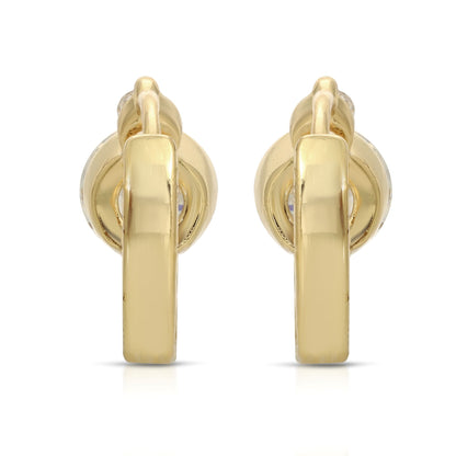 SS071543-Sterling Silver Post Cubic Zirconia Stone Brass Metal Hoop Earrings