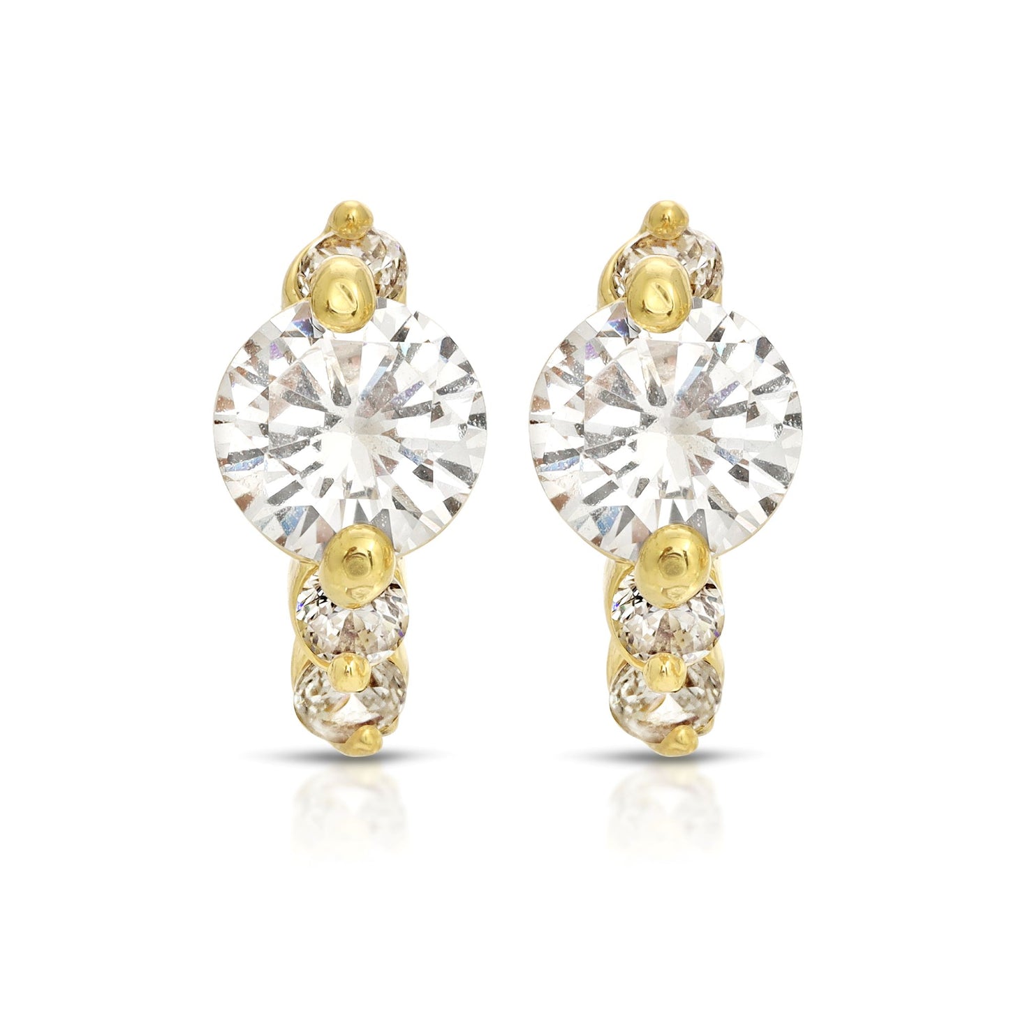 SS071543-Sterling Silver Post Cubic Zirconia Stone Brass Metal Hoop Earrings