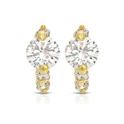 SS071543-Sterling Silver Post Cubic Zirconia Stone Brass Metal Hoop Earrings