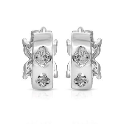 SS071548-Sterling Silver Post Cubic Zirconia Stone Brass Metal Hoop Earrings