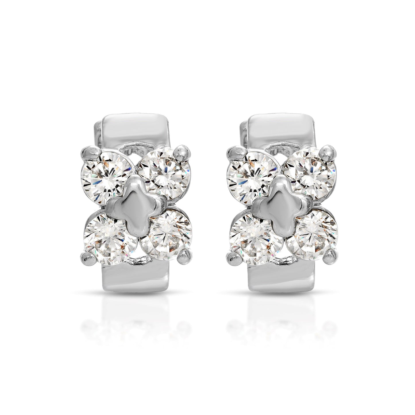 SS071548-Sterling Silver Post Cubic Zirconia Stone Brass Metal Hoop Earrings