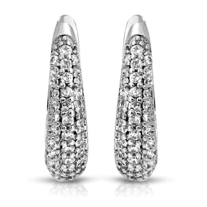 SS071533-Sterling Silver Post Cubic Zirconia Stone Brass Metal Hoop Earrings