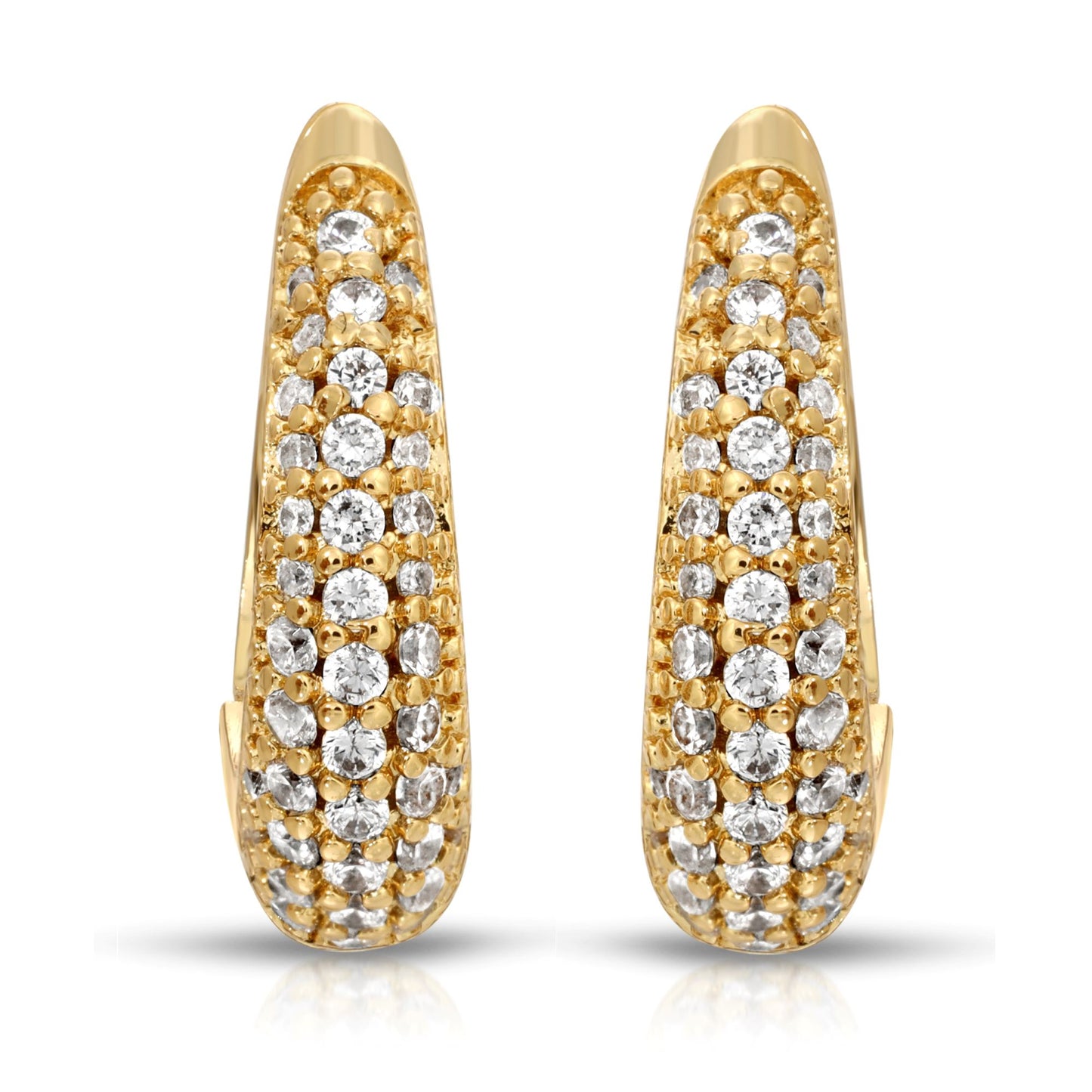 SS071533-Sterling Silver Post Cubic Zirconia Stone Brass Metal Hoop Earrings