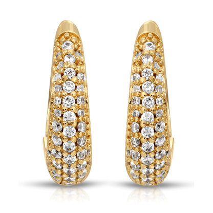 SS071533-Sterling Silver Post Cubic Zirconia Stone Brass Metal Hoop Earrings